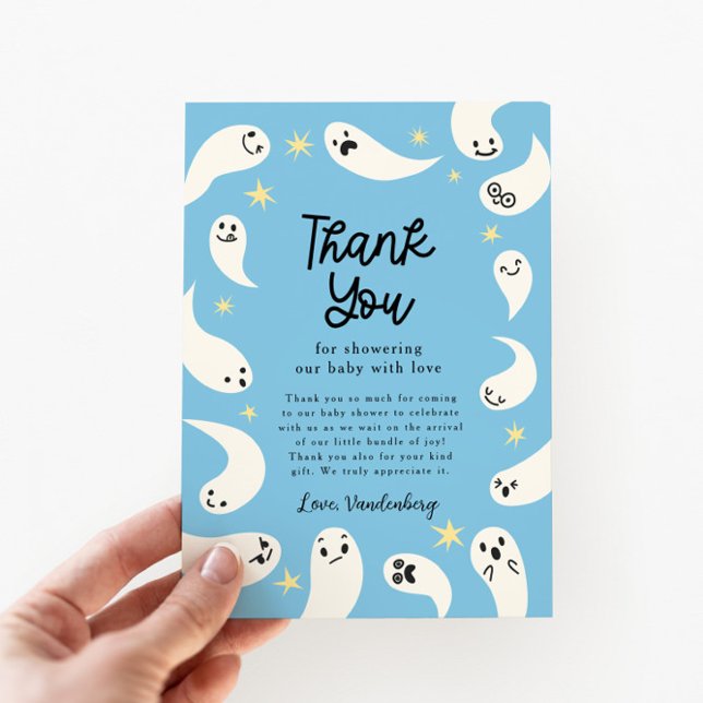 Blue Little Boo Halloween Baby Dusche Dankeskarte (Von Creator hochgeladen)