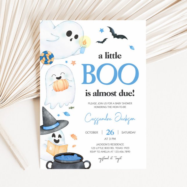 Blue Little Boo Halloween Baby Dusche Einladung (Blue Little Boo Invitation 
)