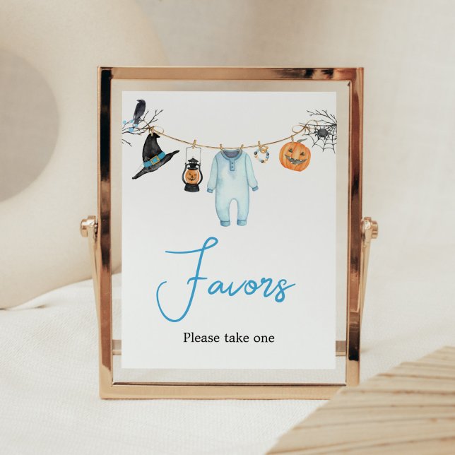 Blue Little Boo Halloween Baby Shower Favoriten Poster (Halloween Baby Clothes Baby Shower Favors Sign)