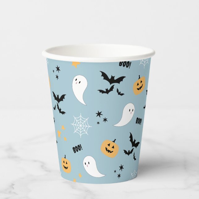 Blue Little Boo Halloween Ghost Pappbecher (Vorderseite)