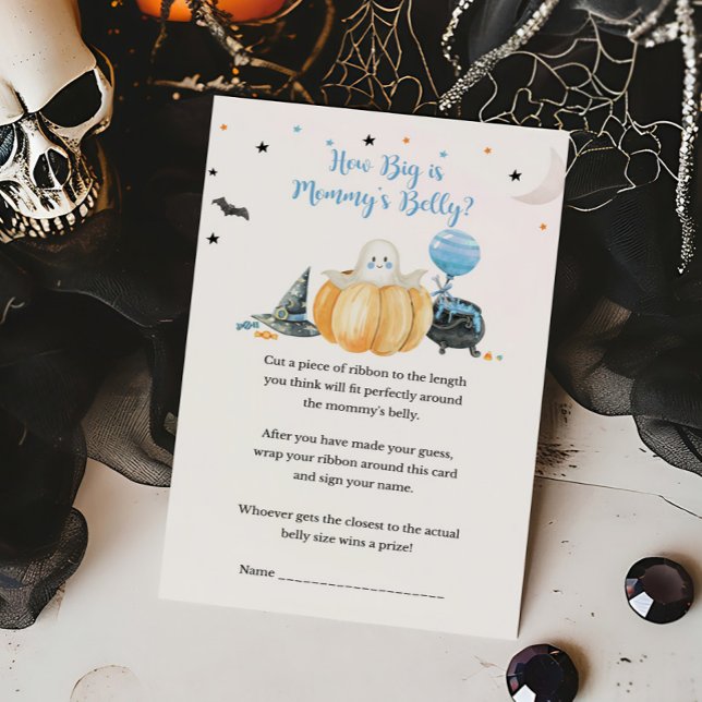 Blue Little Boo Wie groß ist Mommys Bly Game (Pumpkin Halloween Baby Shower How Big is Mommys Belly Game)