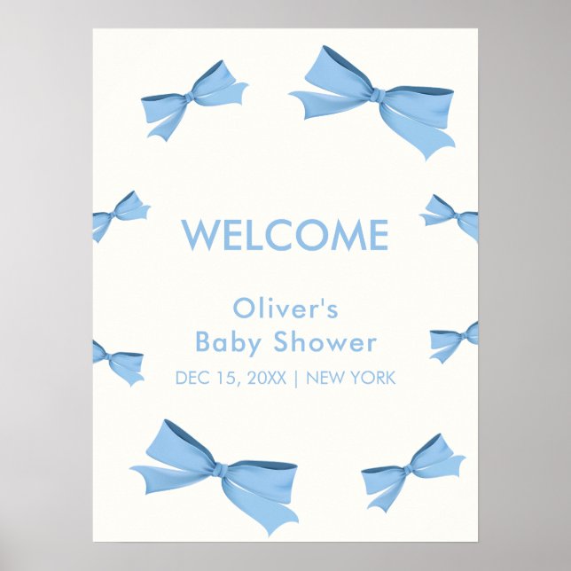 Blue Little Bow Frame Boy Baby Dusche Empfang Poster (Vorne)