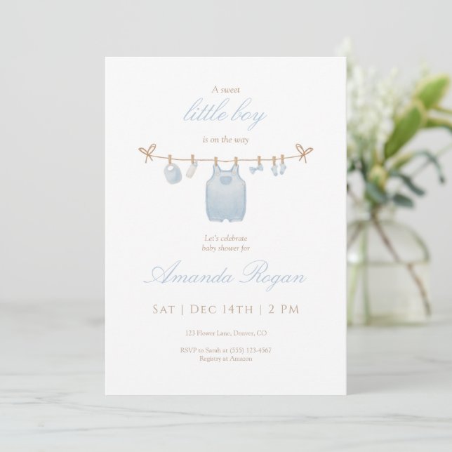 Blue Little Boy Baby Shower Invitation (Debout devant)