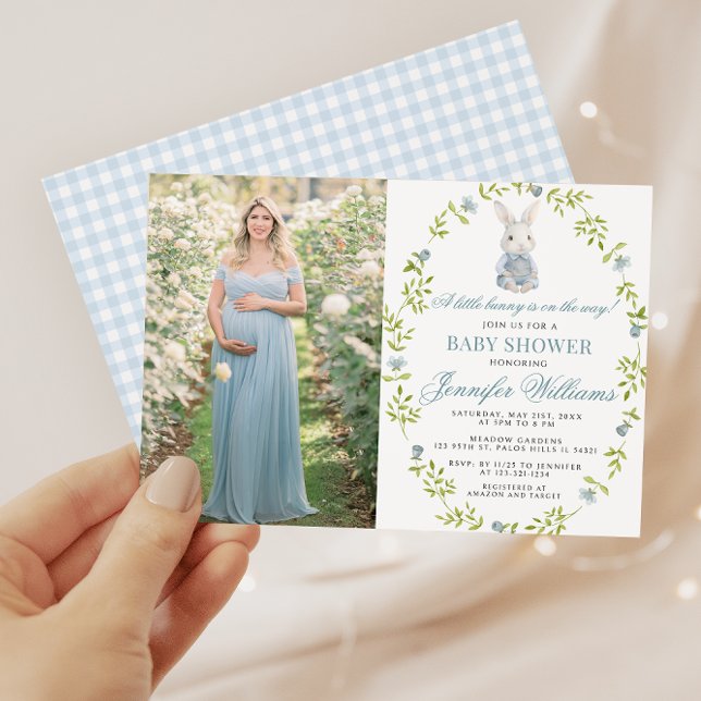 Blue Little Bunny Spring Baby Boy Dusche Foto Einladung (Von Creator hochgeladen)
