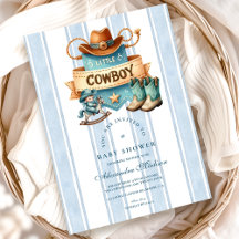 Blue Little Cowboy Modern Western Baby Dusche