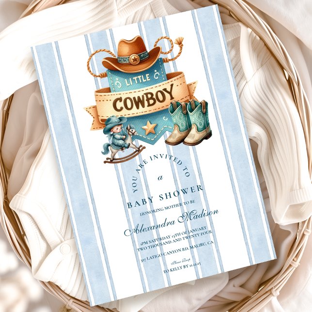 Blue Little Cowboy Modern Western Baby Dusche Einladung (Von Creator hochgeladen)