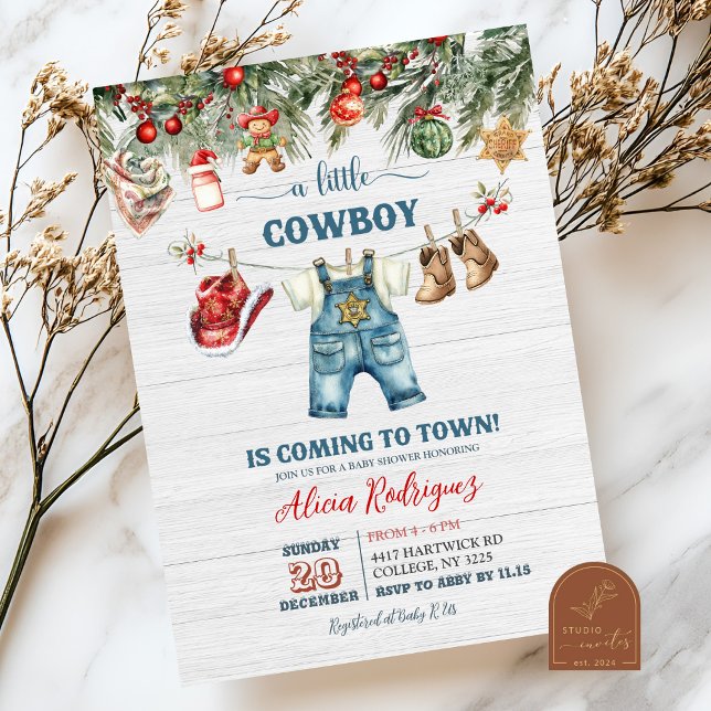 Blue Little Cowboy Western Holiday Baby Dusche Einladung (Von Creator hochgeladen)