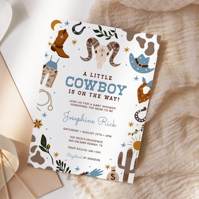 Blue Little Cowboy Western Rodeo Baby Dusche Einladung (Von Creator hochgeladen)