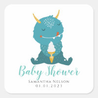 Blue Little Monster Baby Dusche Classic Round Stic