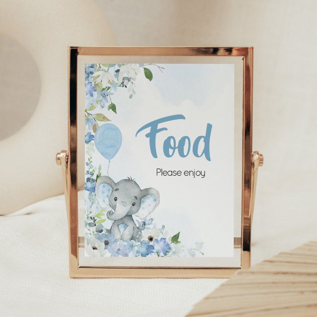 Blue Little Peanut Elephant Baby Dusche Nahrung Poster (Blue Elephant Little Peanut Baby Shower Food Sign)