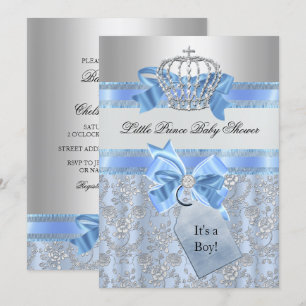 Blue Little Prince Crown Babydusche Einladung
