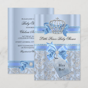 Blue Little Prince Crown Babydusche Einladung