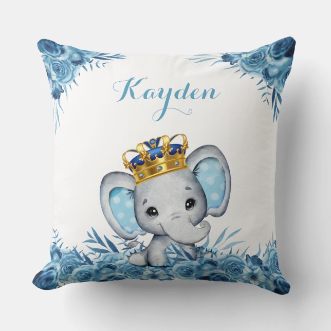 Blue Little Prince Floral Elephant Baby  Kissen (Vorderseite)