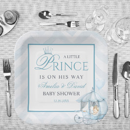 Blue Little Prince Party Crown & Carriage Pappteller