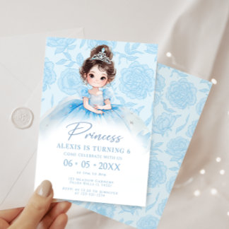 Blue Little Princess Royal Birthday Girl Einladung