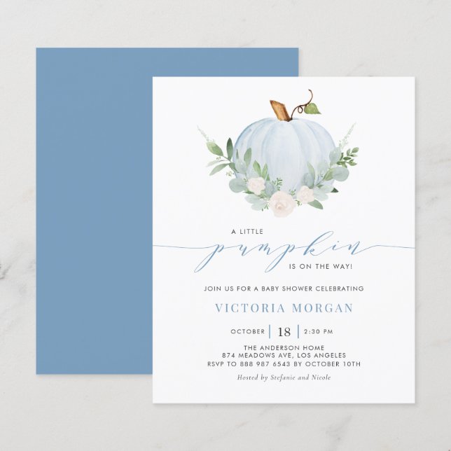Blue Little Pumpkin Autumn Baby Shower Einladung (Vorne/Hinten)