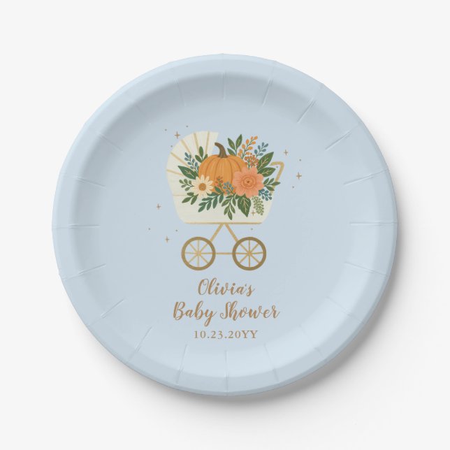 Blue Little Pumpkin Baby Shower Pappteller (Vorderseite)