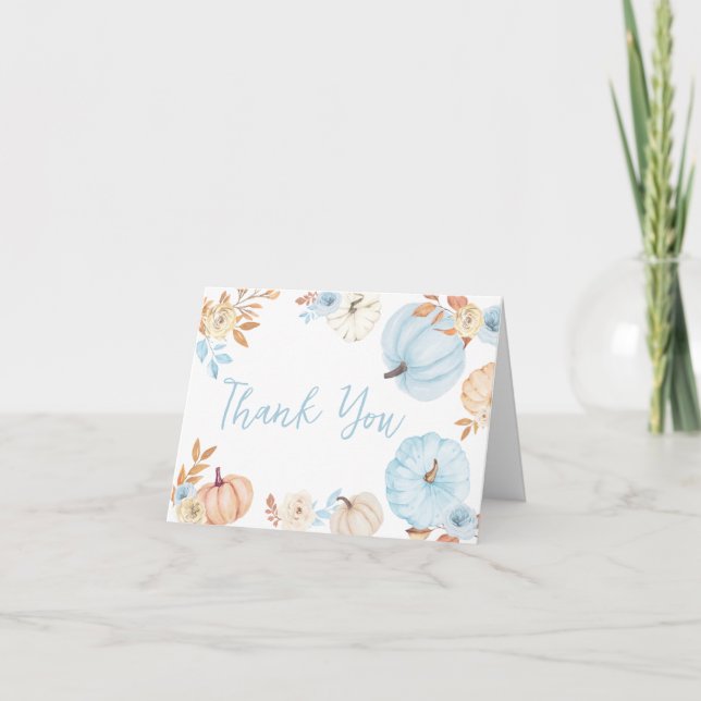 Blue Little Pumpkin Fall Baby Dusche Dankeskarte (Vorderseite)
