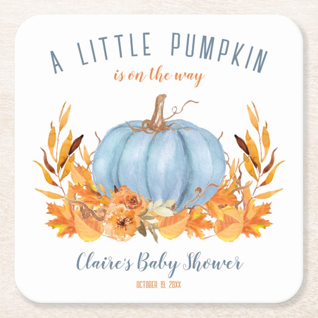 Blue Little Pumpkin Fall Boy Baby Dusche Rechteckiger Pappuntersetzer (Vorderseite)