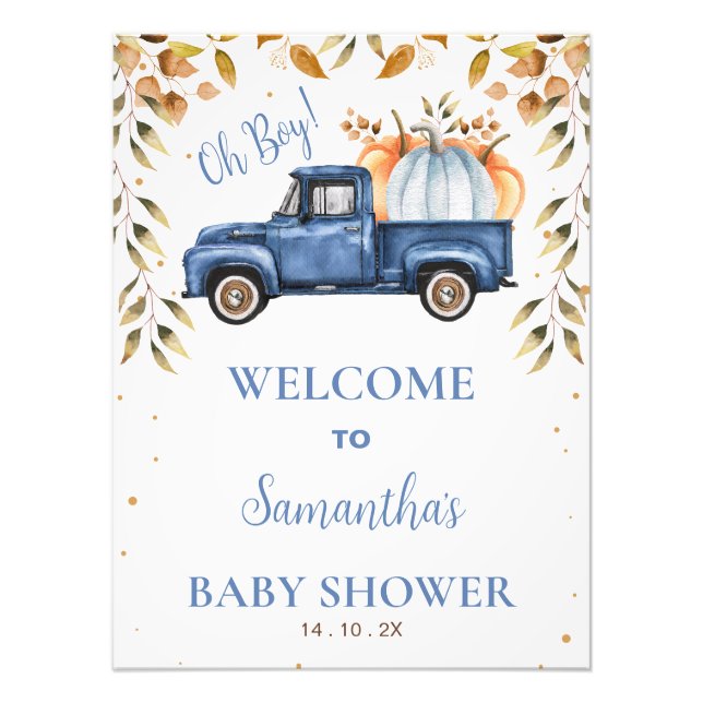 Blue Little Pumpkin Truck Baby Dusche Begrüßungsze Fotodruck (Vorne)