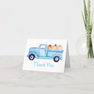 Blue Little Pumpkin Truck Baby Dusche Foto Dankeskarte