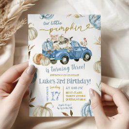 Blue Little Pumpkin Truck Farm Birthday Boy Einladung