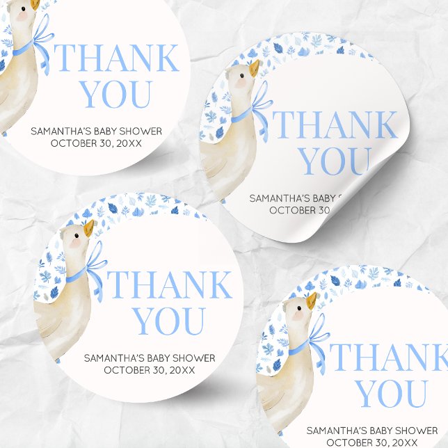 Blue Little Silly Goose Baby Shower Runder Aufkleber (Blue Little Silly Goose Baby Shower Round Sticker)