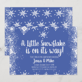 Blue Little Snowflakes Snowy Script Baby Dusche Einladung