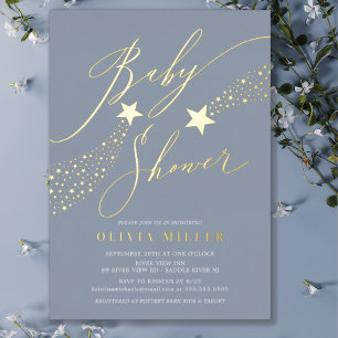 Blue Little Star Baby Shower Foil Einladung