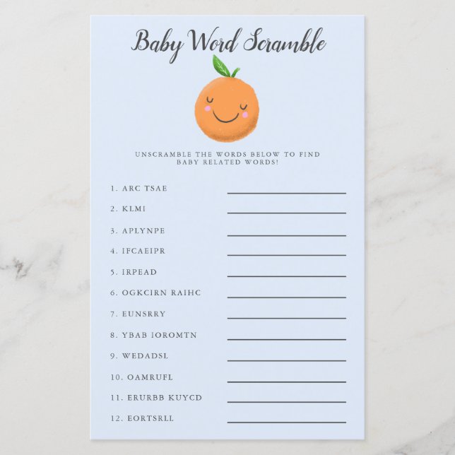 Blue Little Süsse Baby Word Scramble Game (Vorderseite)