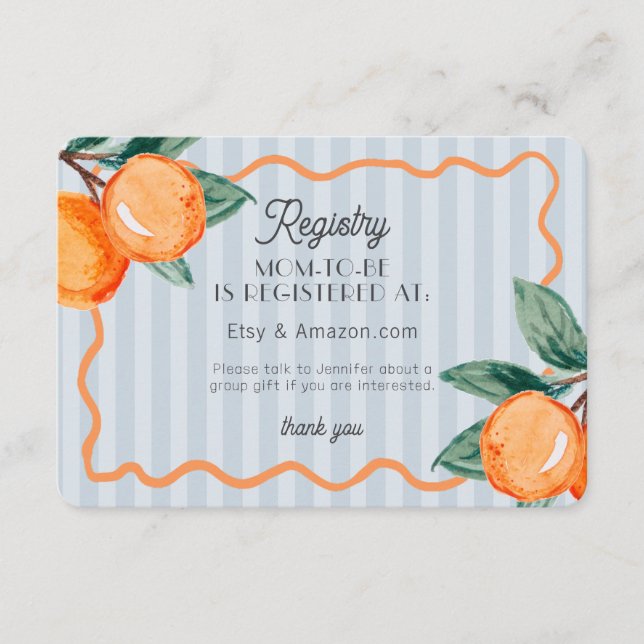 Blue Little Süsse Pastel Citrus Baby Registry Begleitkarte (Vorderseite)