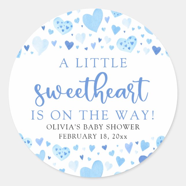 Blue Little Sweetheart Valentine's Day Baby Shower Runder Aufkleber (Vorderseite)