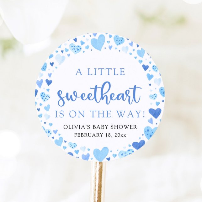 Blue Little Sweetheart Valentine's Day Baby Shower Runder Aufkleber (Von Creator hochgeladen)