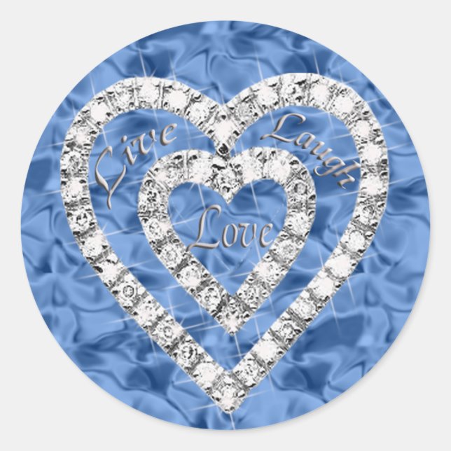 Blue Live Laugh Love Diamond Heart Stickers (Devant)