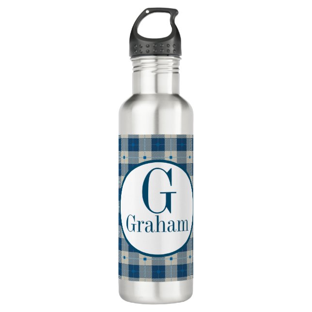 Blue Lodge Kariert Monogram Edelstahlflasche (Vorderseite)