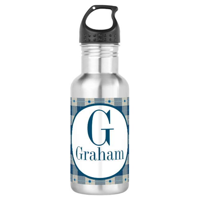Blue Lodge Kariert Monogram Edelstahlflasche (Vorderseite)
