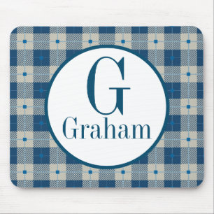 Blue Lodge Kariert Monogramm Personalisiert Mousepad