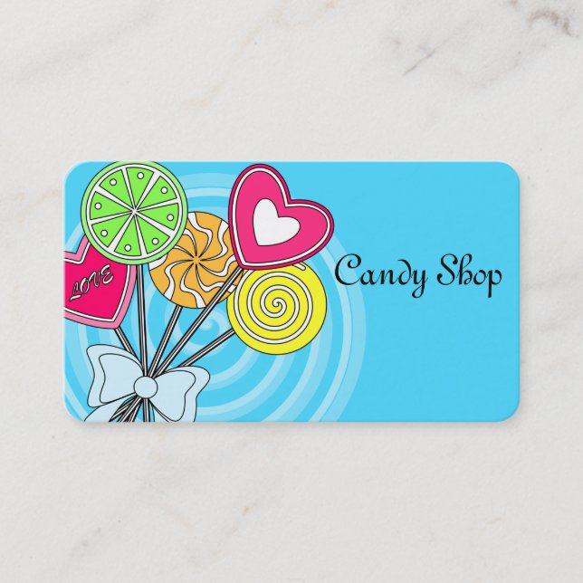 Blue Lollipop Candy Shop Bakery Business Card Visitenkarte (Vorderseite)