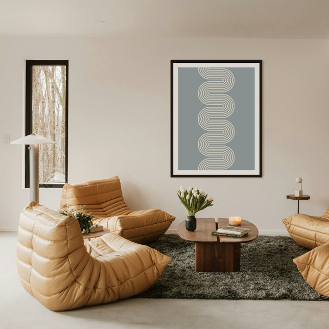 Blue Lombard Wavy Lines Modern Minimal Art Print Poster (Von Creator hochgeladen)