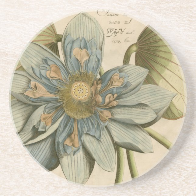 Blue Lotus Blume auf Tan Hintergrund mit Schreiben Getränkeuntersetzer (Vorne)