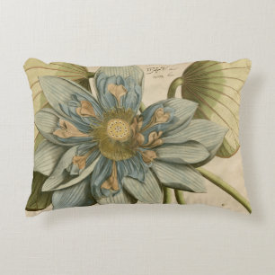 Blue Lotus Blume auf Tan Hintergrund mit Schreiben Zierkissen