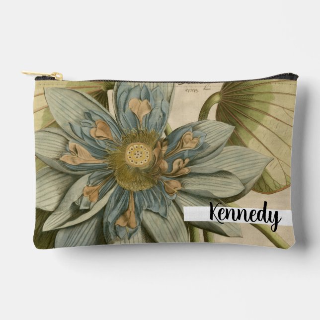 Blue Lotus Blume auf Tan Hintergrund mit Schreiben Zubehörtasche (Vorderseite)