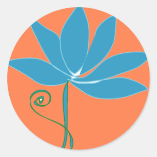 Blue Lotus Blume mit Orange Background Runder Aufkleber
