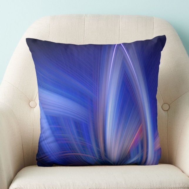 Blue Lotus Elegante Modernes Abstraktes Lichtdesig Kissen (A striking blue lotus light art pattern throw pillow, to beautify and calm your space. )