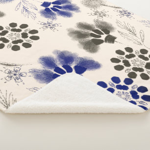 Blue Lotus Floral Zeichnend Sherpadecke