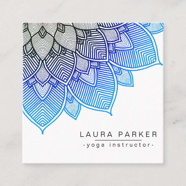 Blue Lotus Mandala Yoga Instructor Holistic Quadratische Visitenkarte (Vorderseite)