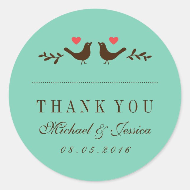 Blue Love Birds Rustic Wedding Danke Sticker (Vorderseite)