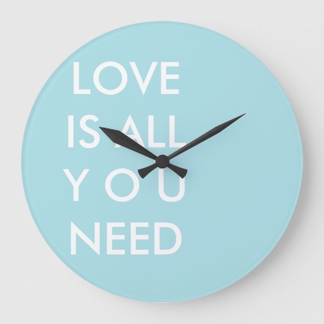Blue Love is All You Need Custom White Text Große Wanduhr (Vorderseite)