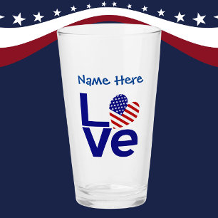 Blue LOVE USA Herzflagge Personalisiert Glas