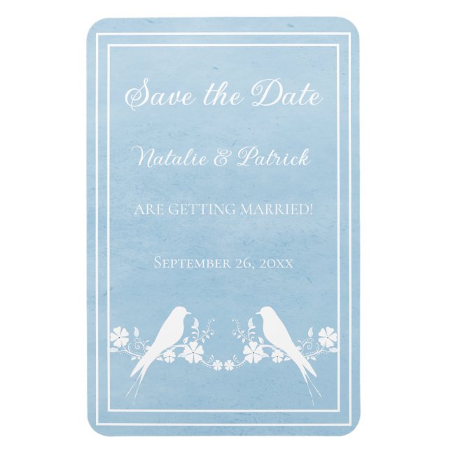 Blue Lovebird Floral Save the Date Magnet (Vertikal)